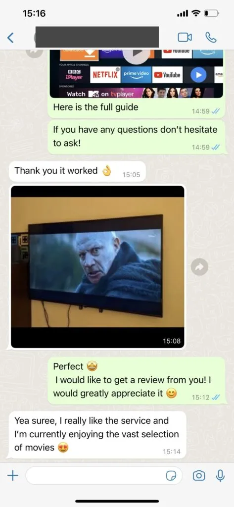 Verified Easyiptvstore Customer WhatsApp Feedback