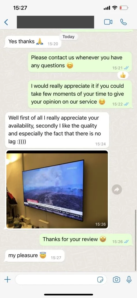 Verified Easyiptvstore Customer WhatsApp Feedback