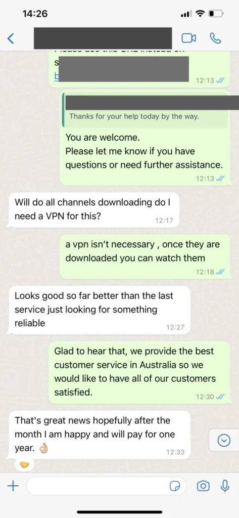 Verified Easyiptvstore Customer WhatsApp Feedback